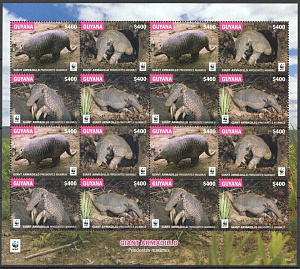 Гайана, 2016, WWF, Броненосец, лист 4 х4